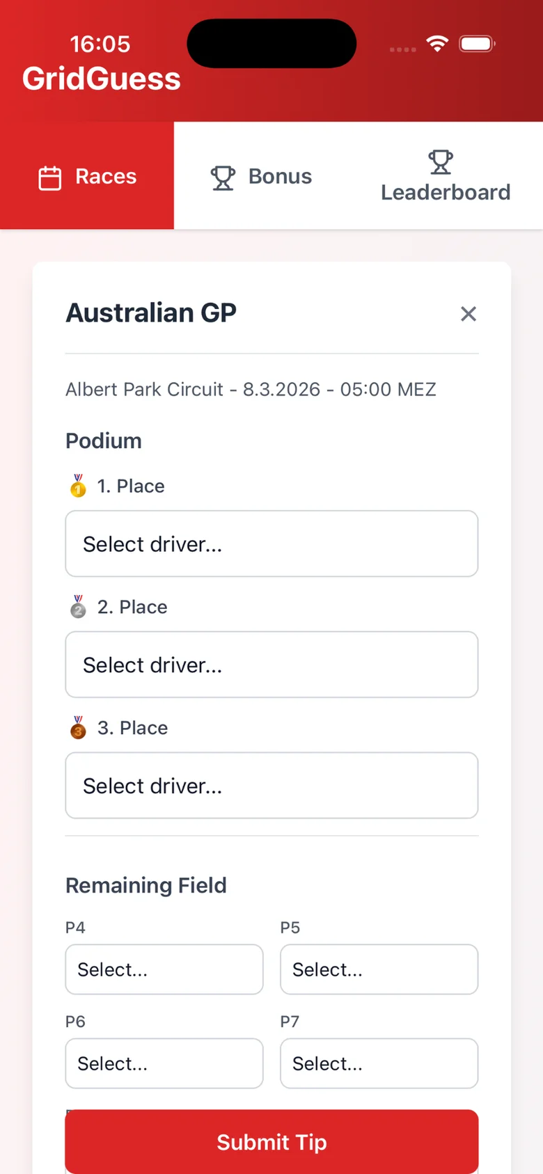 GridGuess Screenshot 4: Rennen tippen
