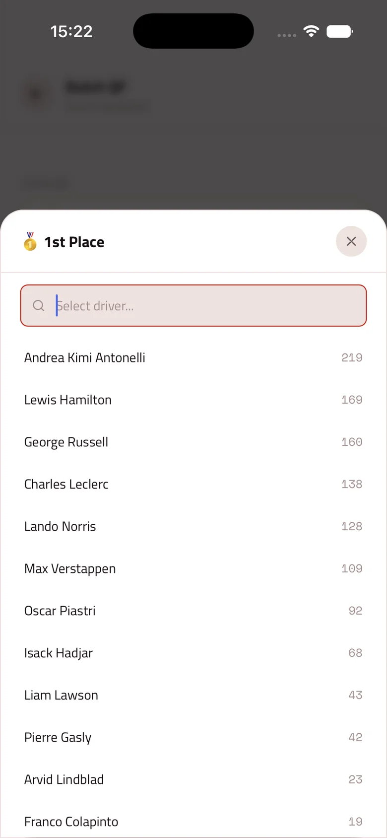 GridGuess Screenshot 2: Fahrer auswählen