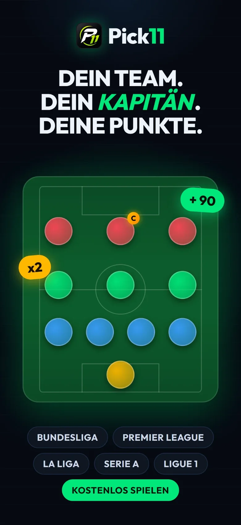 Pick11 Screenshot 6: Dein Team. Dein Kapitän. Deine Punkte.